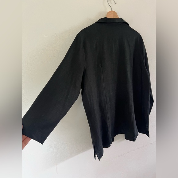 Connie Roberson Black Open Front Collared Linen Lightweight Blazer Size Large‎ - Picture 7 of 8